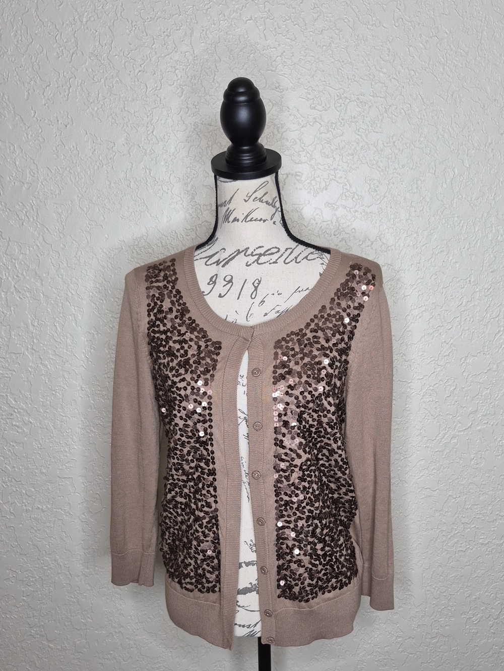 Talbots Sequin‎ Front Cardigan Sweater Brown Size S